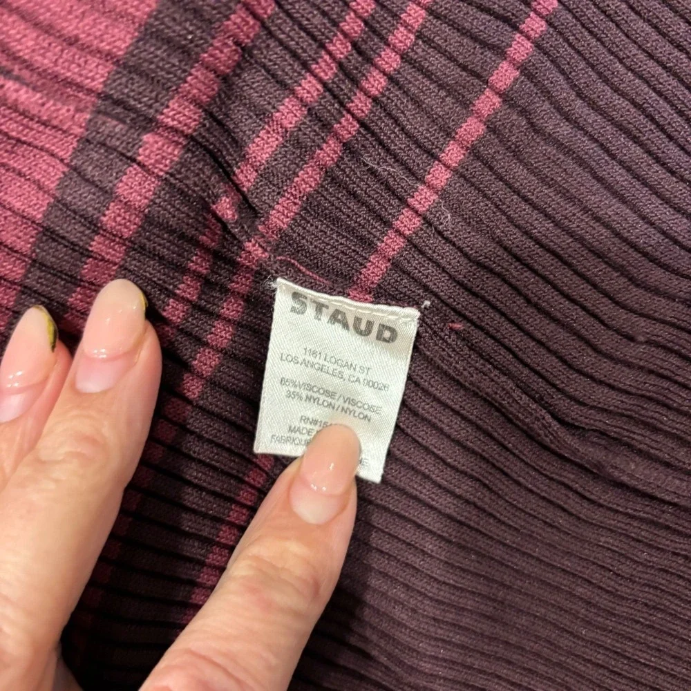Staud Shoko Maxi Dress Red Burgundy Striped Ribbed Knit Open‎ Back Small - Picture 5 of 8